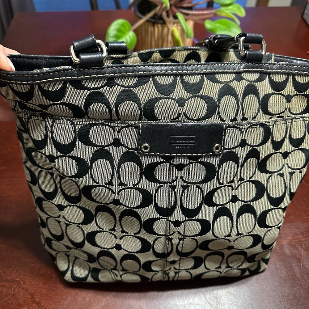Coach Black & Grey Signature Canvas Shoulder Bag